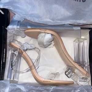 PLT Nude Wide Fit Clear Block Heels